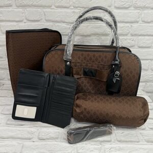 Joy Mangano Weekender Carry On Bags & Accessory Bags Brown Diamond 7pc  Set NEW